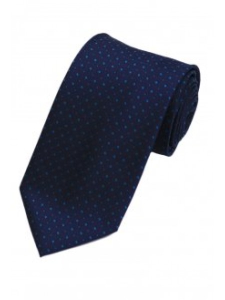 Cravata de matase slim bleumarin cu puncte bleu